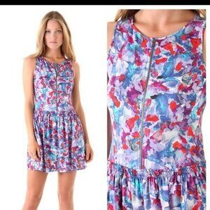 THEORY | Silk dress Achi Perplexing Watercolor red blue sz 6